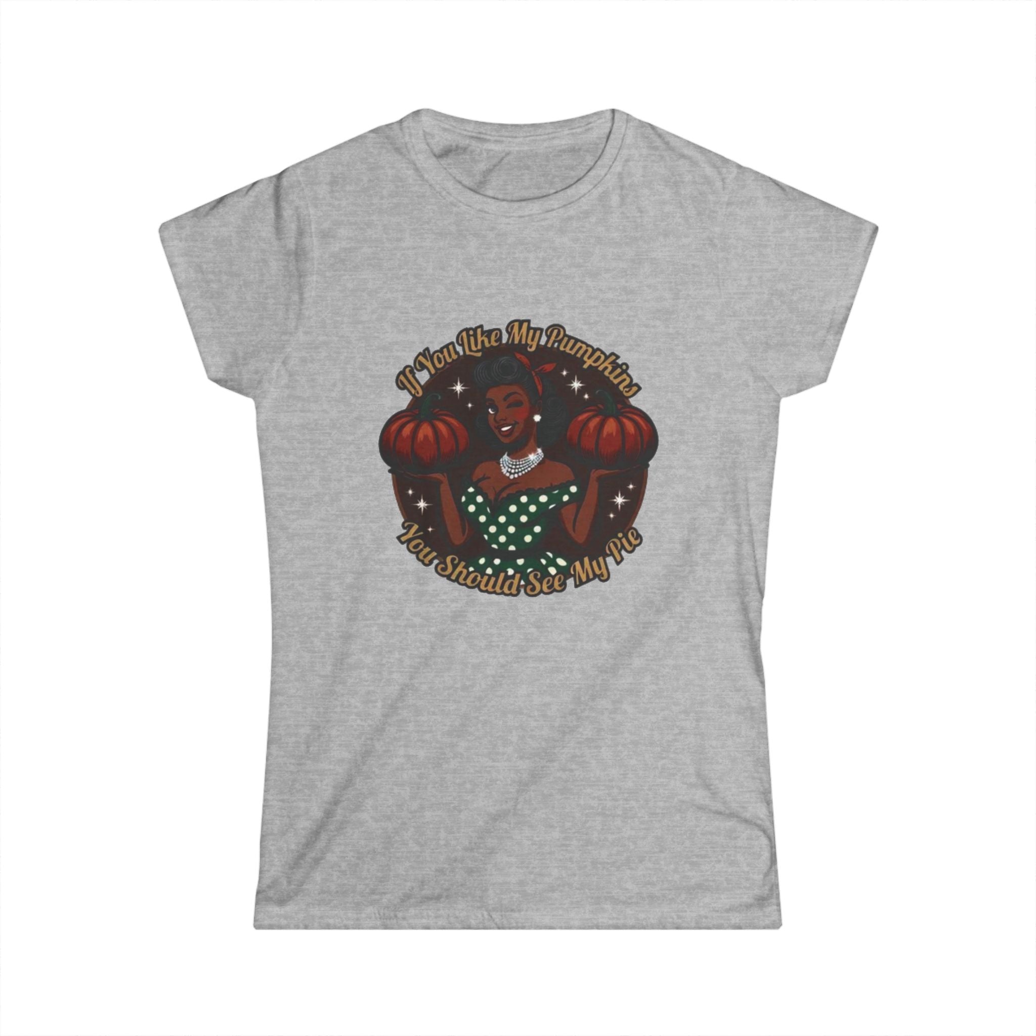Funny Fall Pumpkin Tee – Retro Pin-Up Women's Graphic T-Shirt | Thanksgiving Halloween Gift