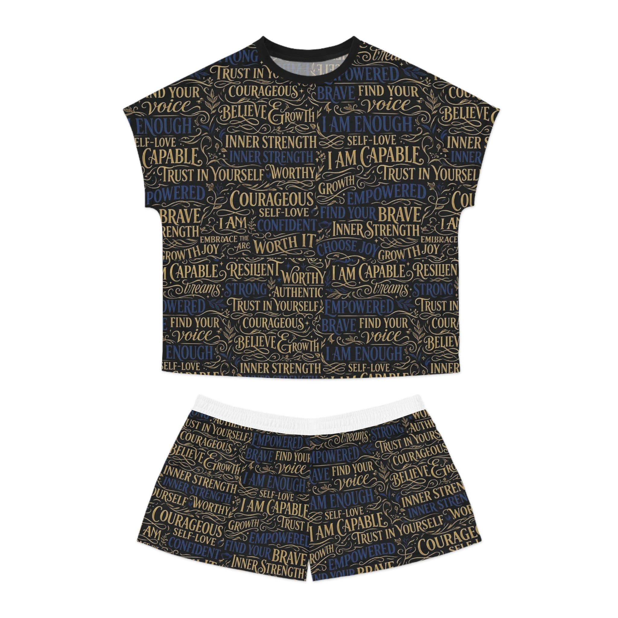 Empowering Words Women’s Short Pajama Set — 'I Am Capable' Inspirational Sleepwear