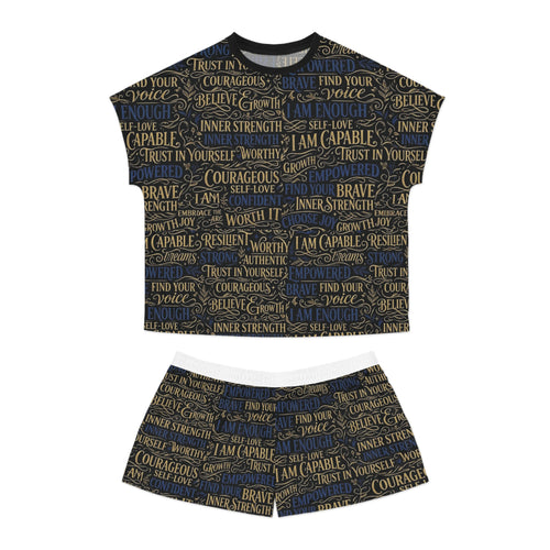 Empowering Words Women’s Short Pajama Set — 'I Am Capable' Inspirational Sleepwear