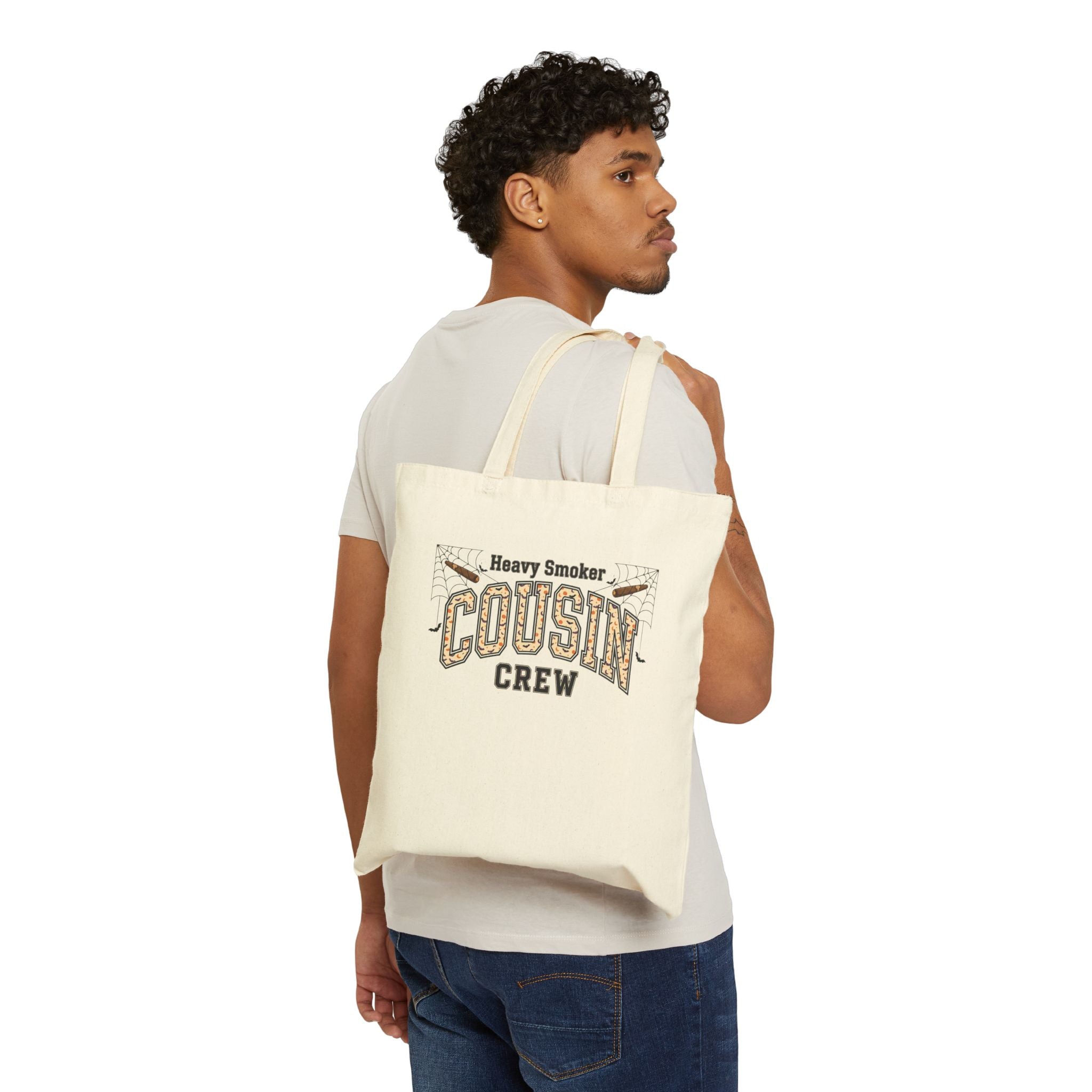 Cousin Crew Tote Bag – “Heavy Smoker” Vintage BBQ Cotton Canvas Tote