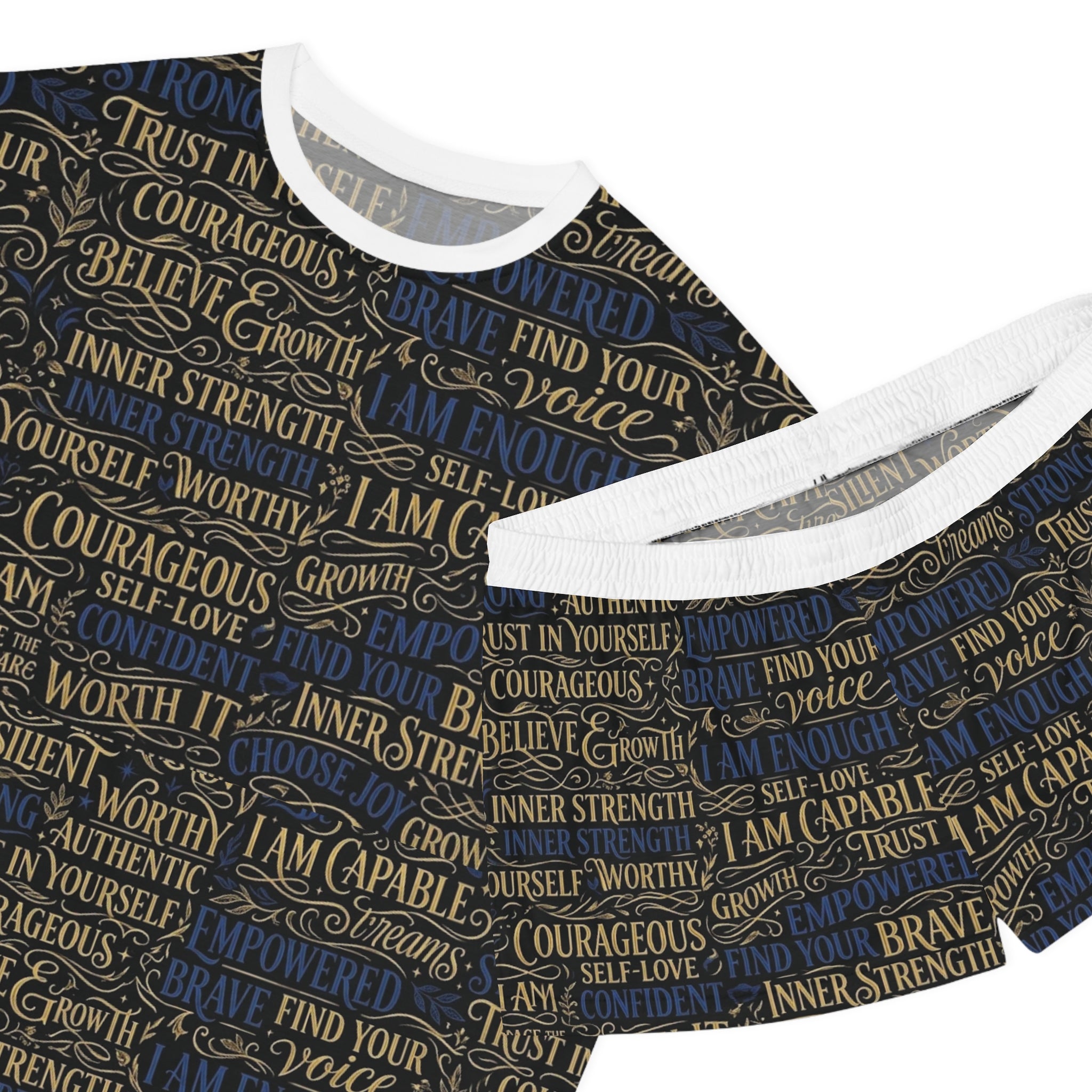 Empowering Words Women’s Short Pajama Set — 'I Am Capable' Inspirational Sleepwear