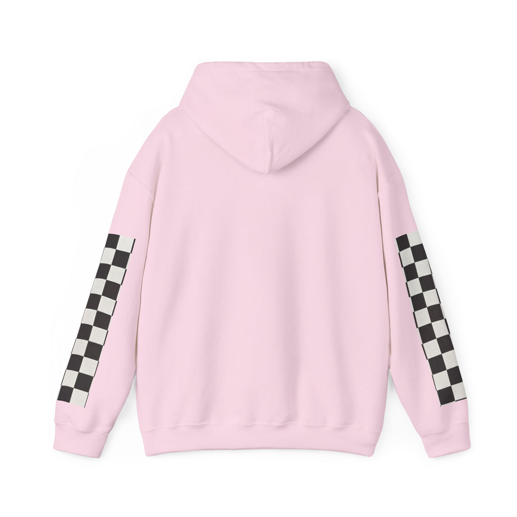 Rose & Checkered Sleeve Hoodie — "Smile, You're Beautiful" Graphic