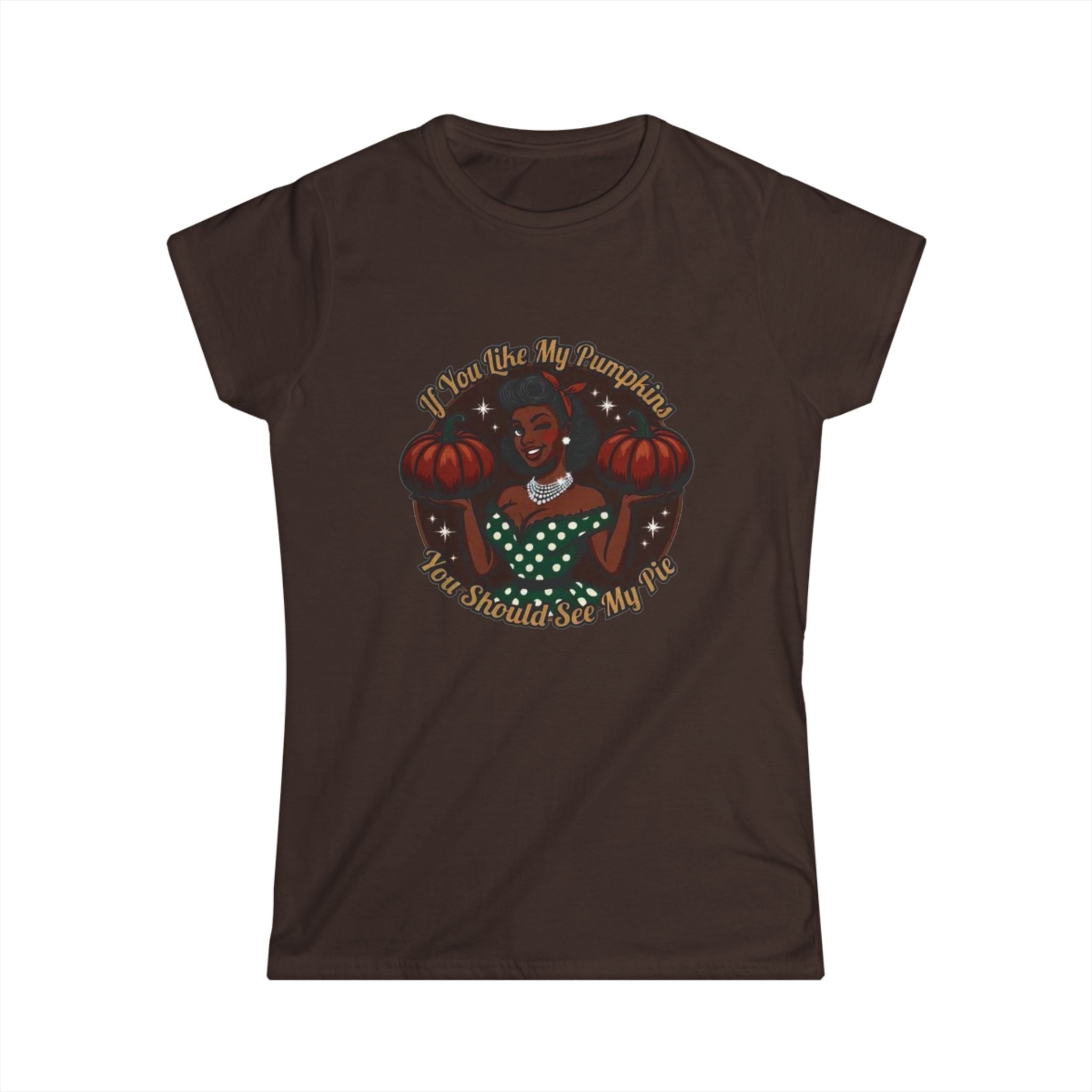 Funny Fall Pumpkin Tee – Retro Pin-Up Women's Graphic T-Shirt | Thanksgiving Halloween Gift