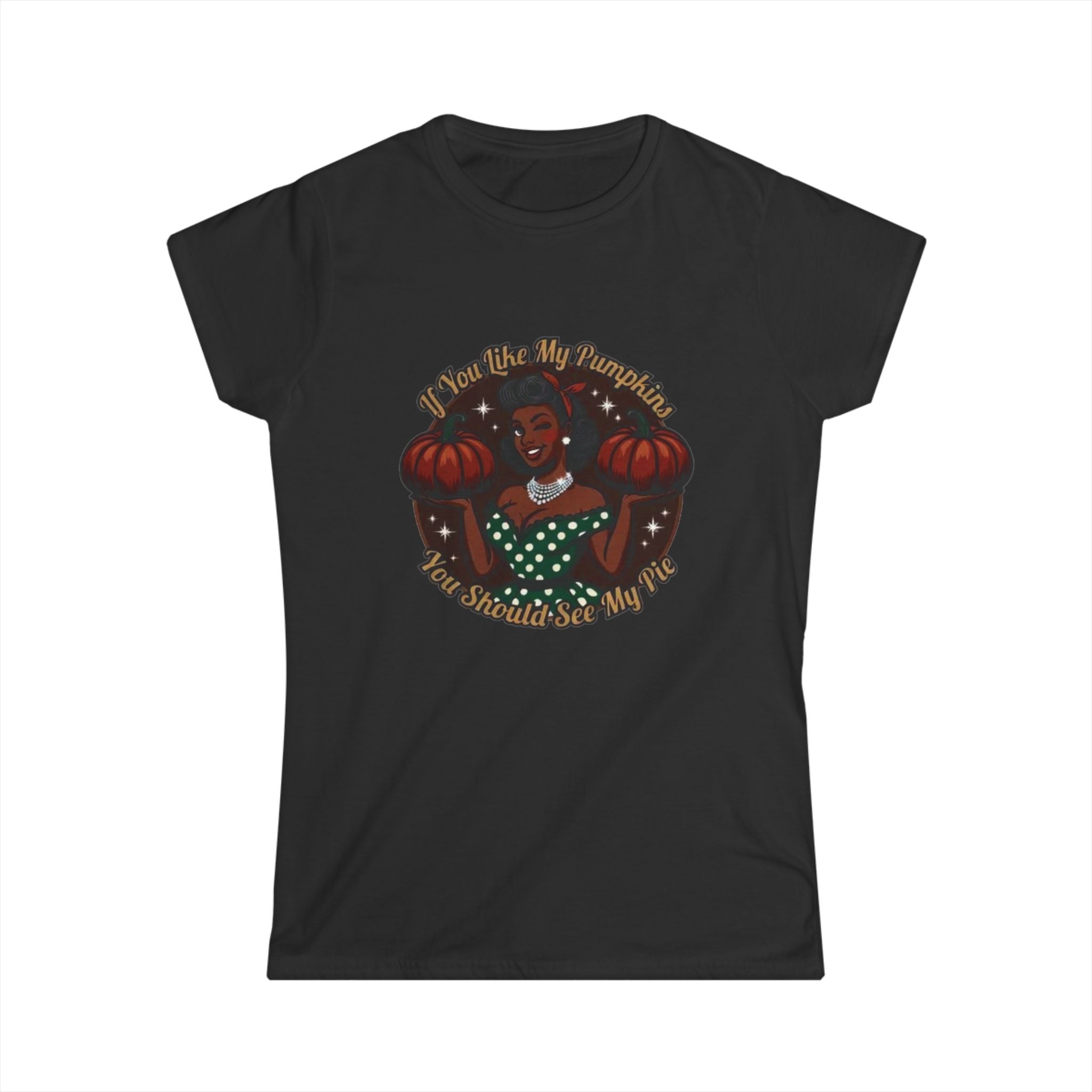 Funny Fall Pumpkin Tee – Retro Pin-Up Women's Graphic T-Shirt | Thanksgiving Halloween Gift