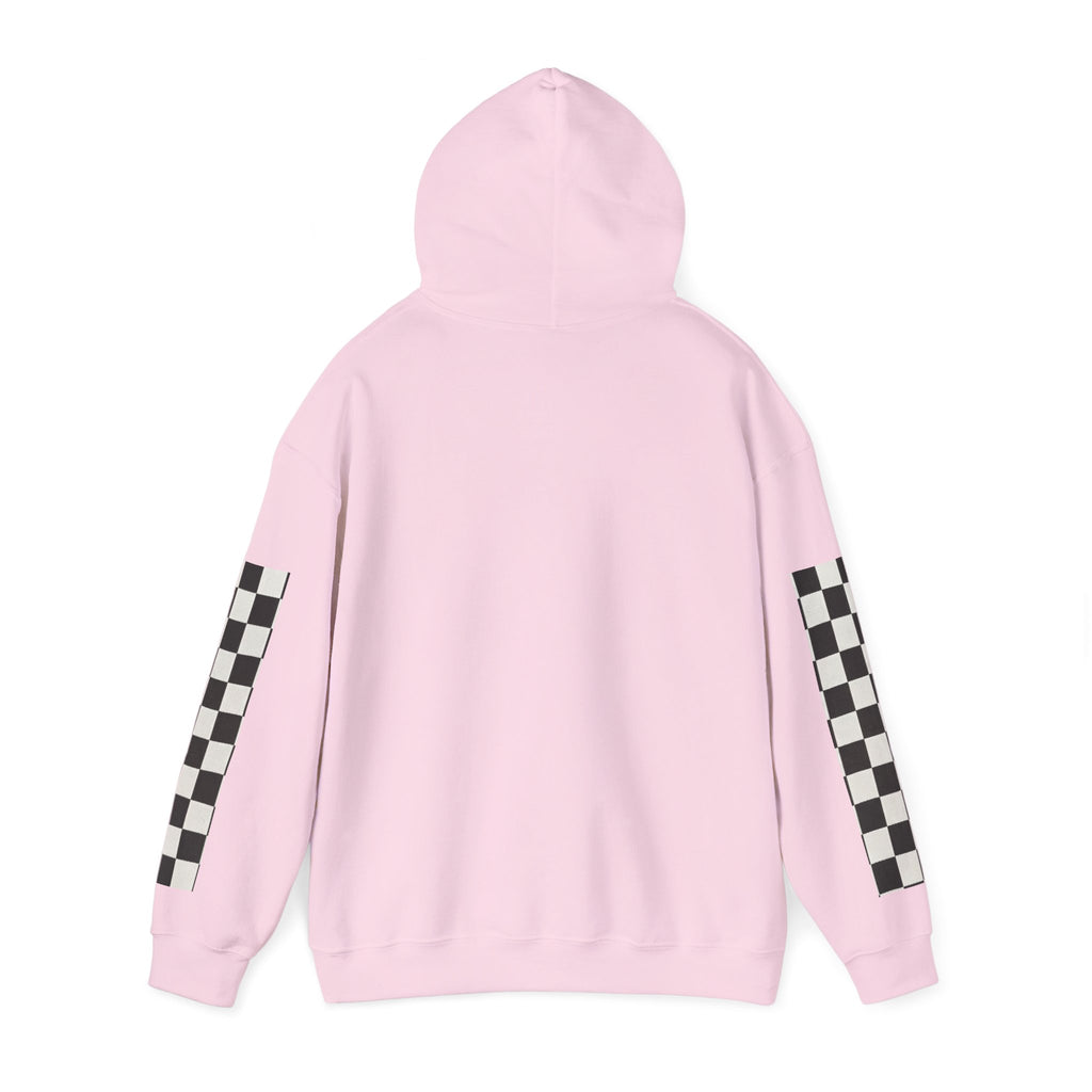 Rose & Checkered Sleeve Hoodie — "Smile, You're Beautiful" Graphic