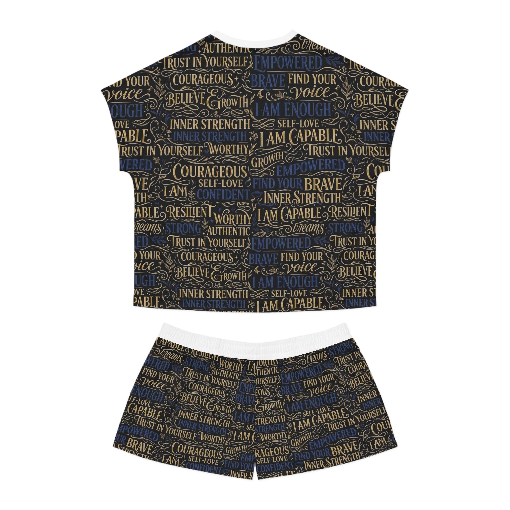 Empowering Words Women’s Short Pajama Set — 'I Am Capable' Inspirational Sleepwear
