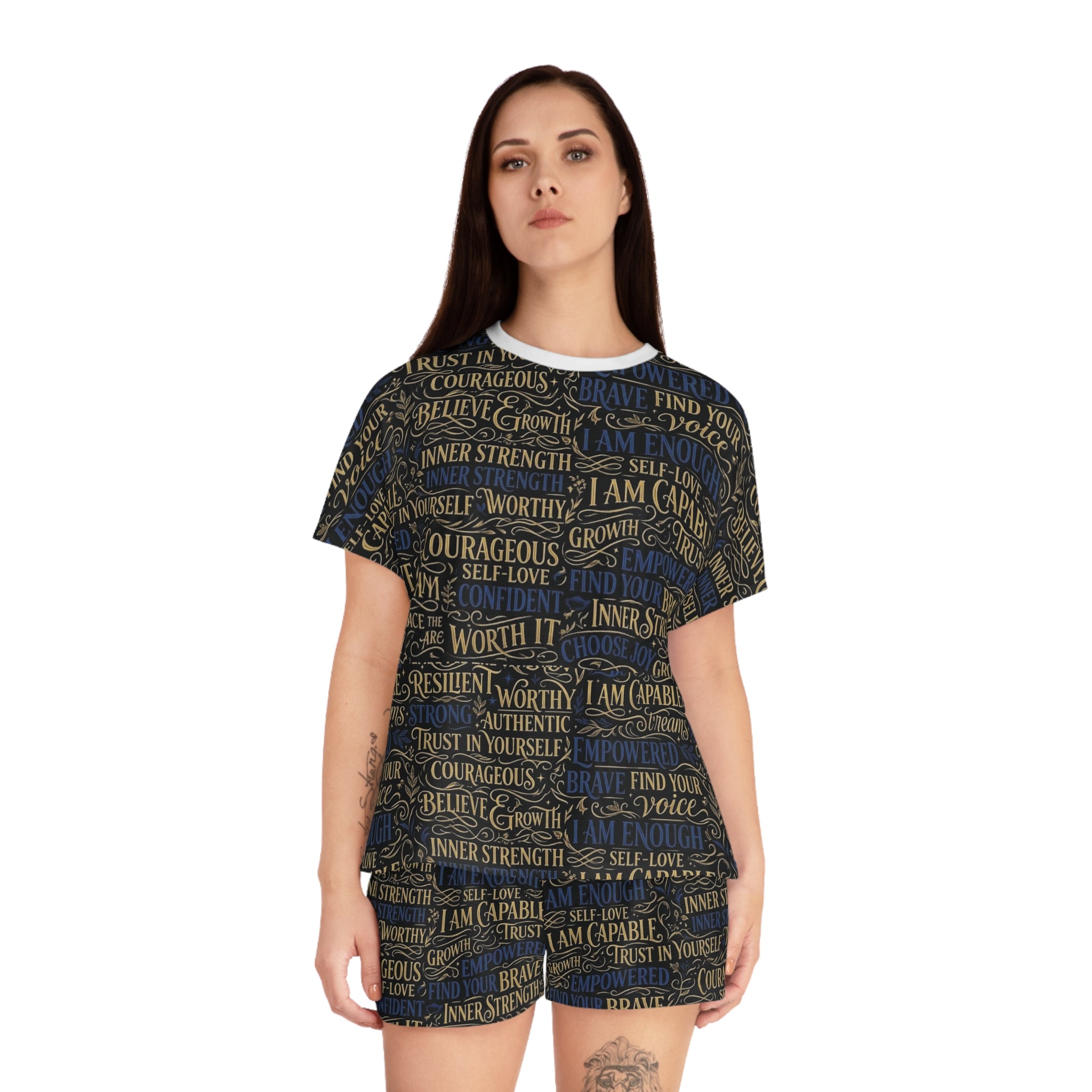Empowering Words Women’s Short Pajama Set — 'I Am Capable' Inspirational Sleepwear