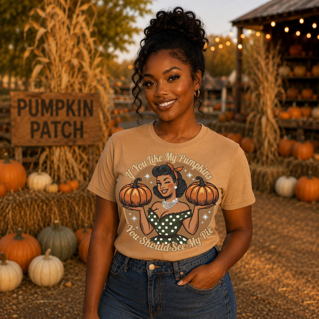Funny Fall Pumpkin Tee – Retro Pin-Up Women's Graphic T-Shirt | Thanksgiving Halloween Gift