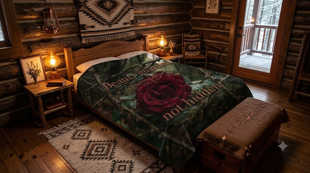 Gothic Rose Sherpa Blanket – Cozy Fleece Throw | Dark Aesthetic Room Decor Gift