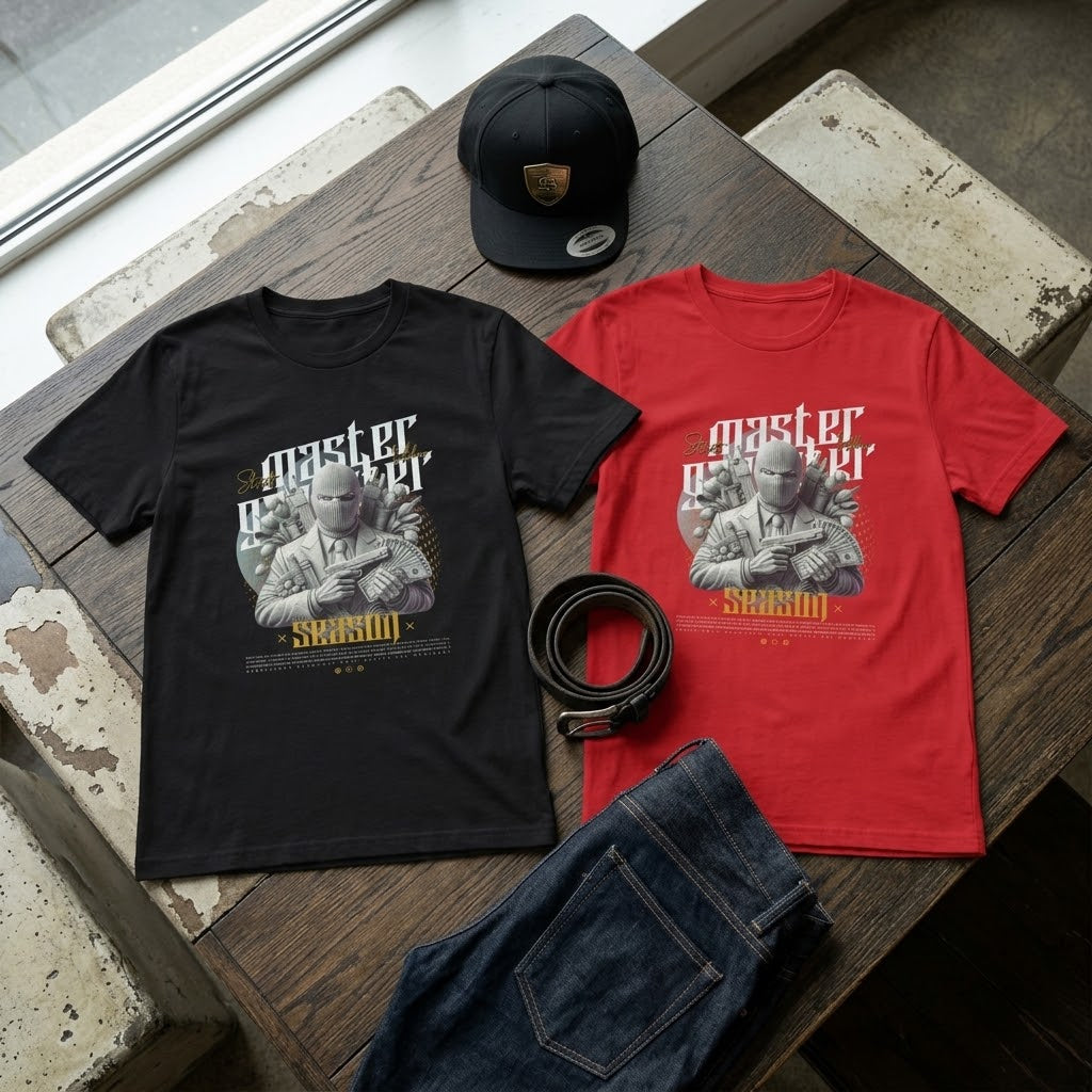 Master Gangster Graphic T‑Shirt — Heist Masked Figure Streetwear Tee