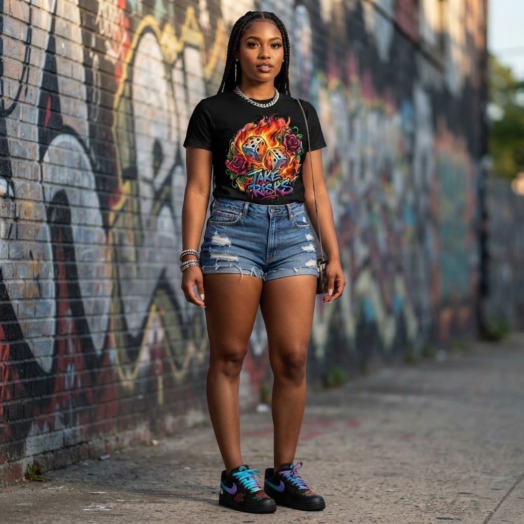 Flaming Dice Tee - Take Risks Graphic T-Shirt