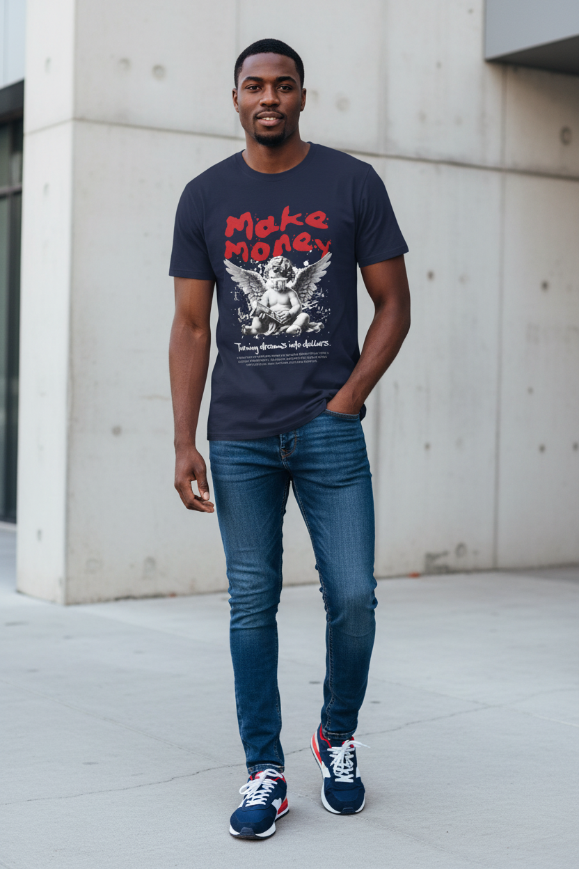 Make Money Angel T-Shirt — Graphic Money-Chasing Streetwear Tee