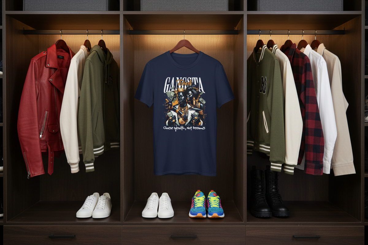Gangsta Rich Graphic T‑Shirt — 'Gangsta Rich' Retro Hip‑Hop Money Tee