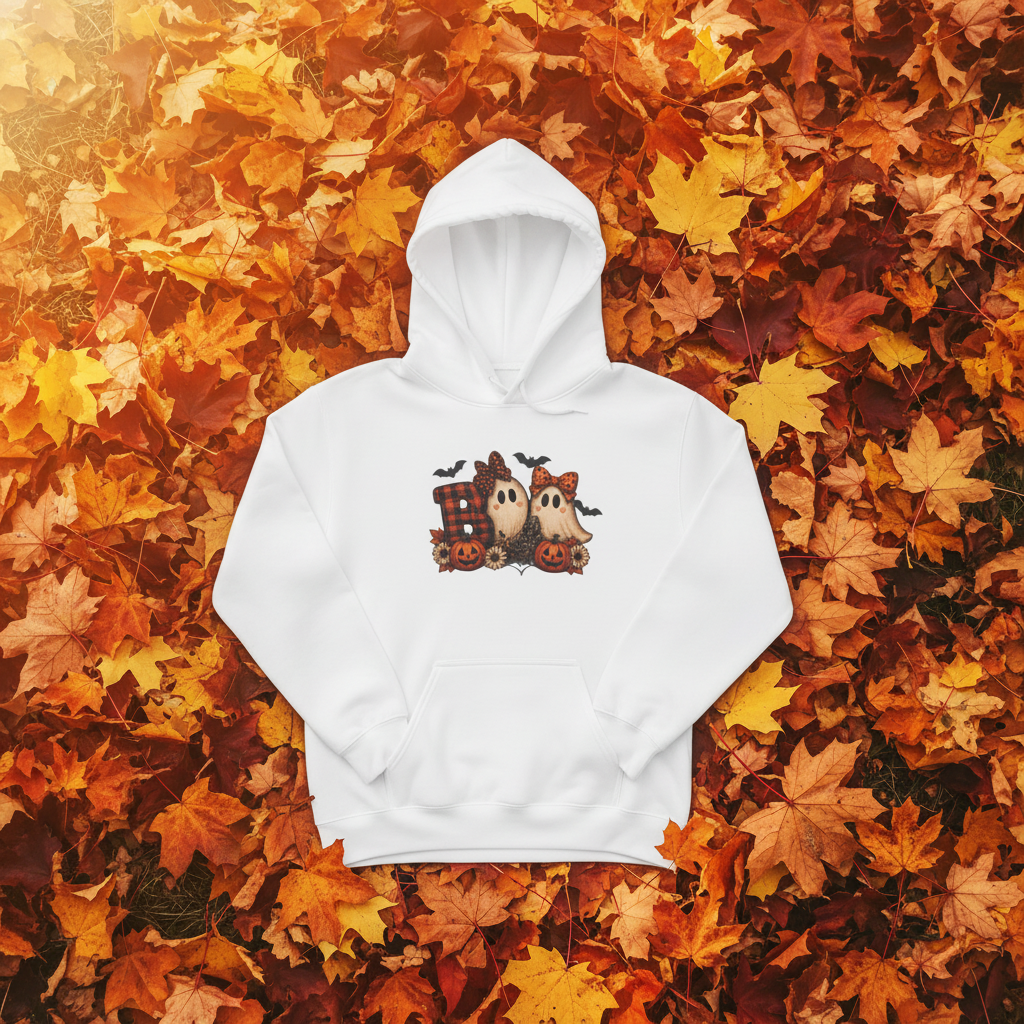 Halloween Boo Ghost Hoodie - Cute Pumpkin & Bat Fall Sweatshirt