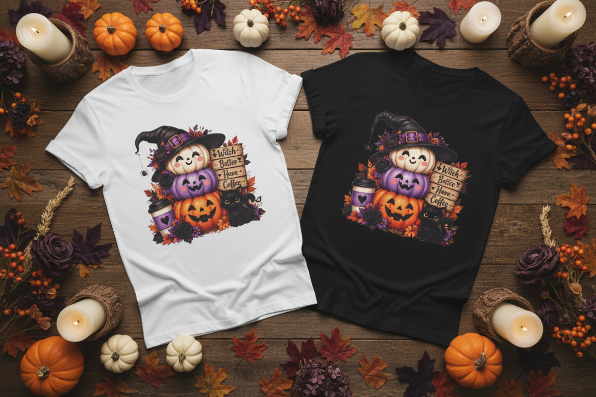 Halloween Witch Pumpkin T-Shirt — "Witch Better Have Coffee" Cute Fall Graphic Tee