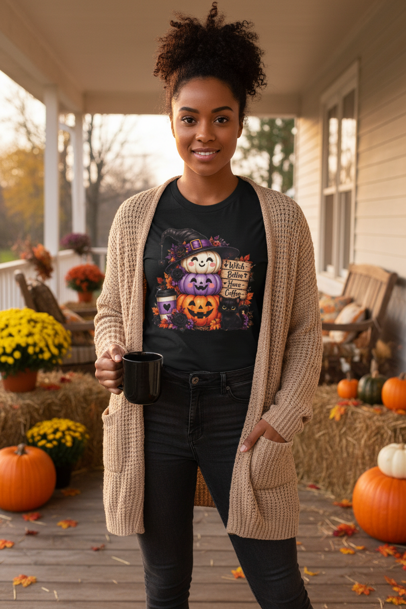 Halloween Witch Pumpkin T-Shirt — "Witch Better Have Coffee" Cute Fall Graphic Tee