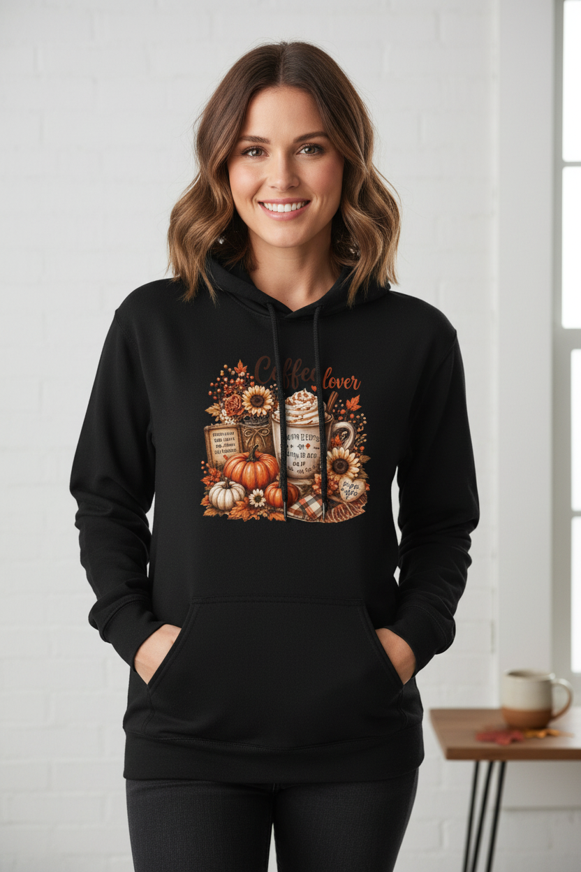 Autumn Coffee Lover Hoodie — Pumpkin Spice Fall Floral Sweatshirt