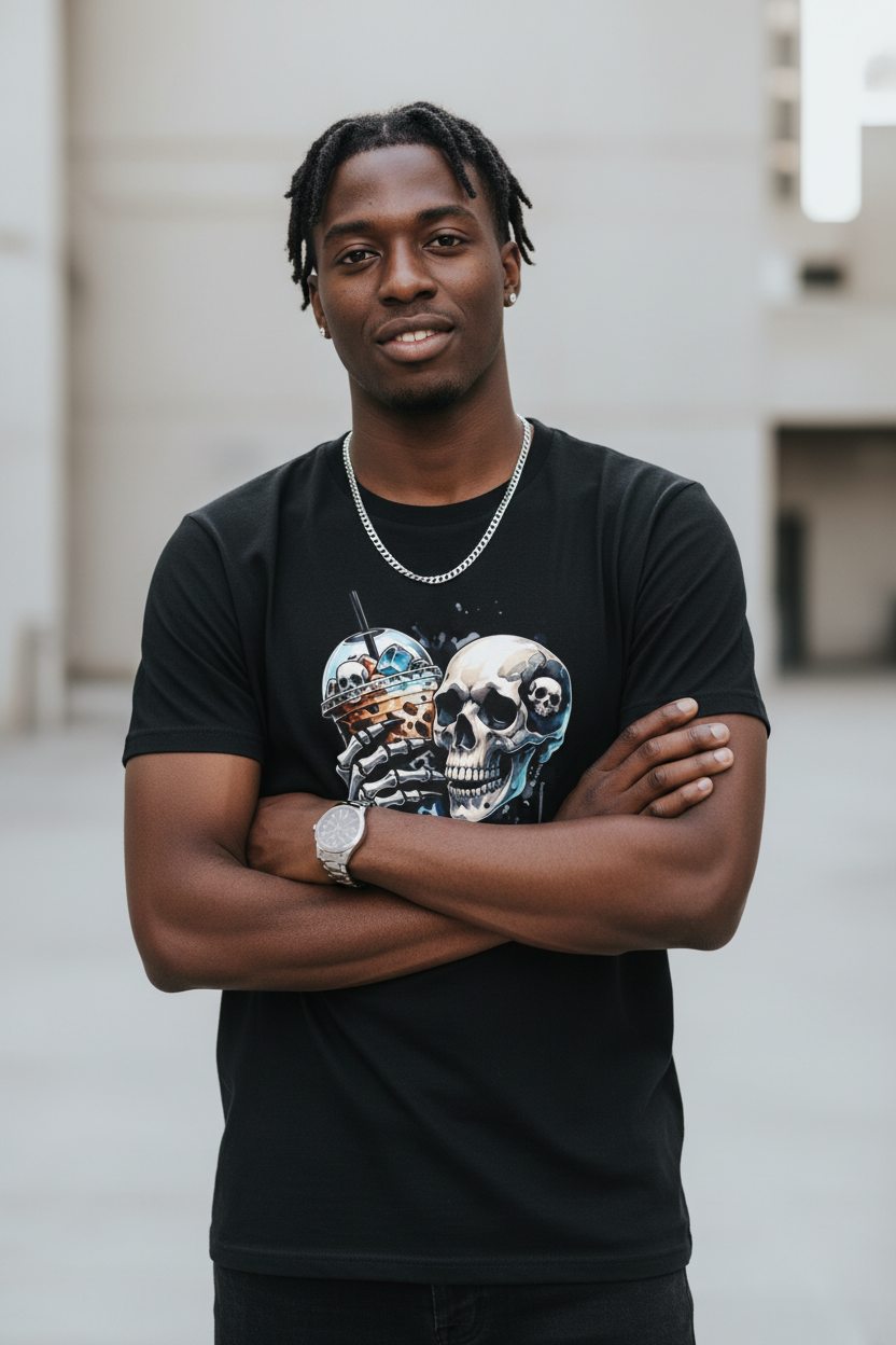 Skull Milkshake T-Shirt — Edgy Gothic Skull Graphic Tee