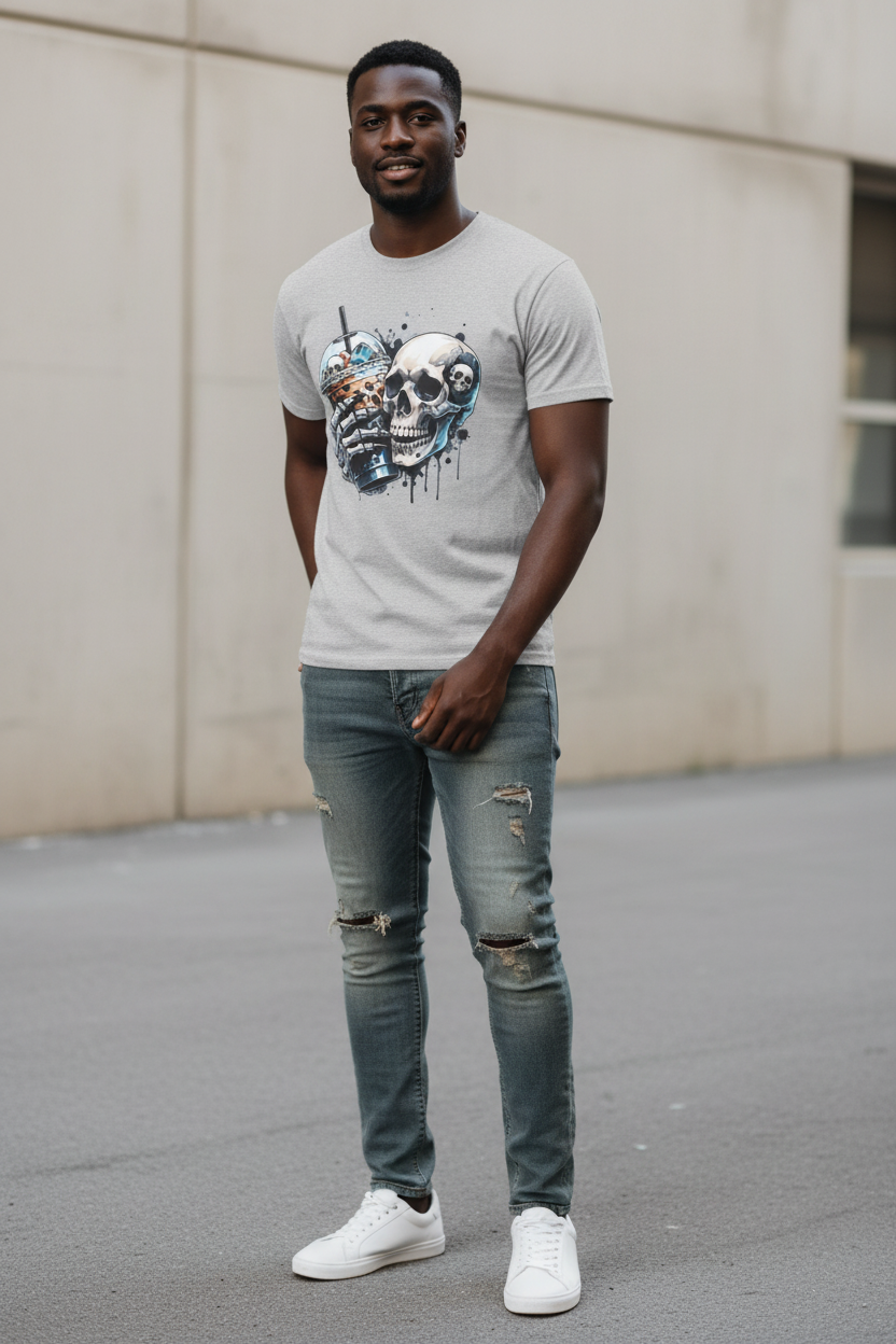 Skull Milkshake T-Shirt — Edgy Gothic Skull Graphic Tee