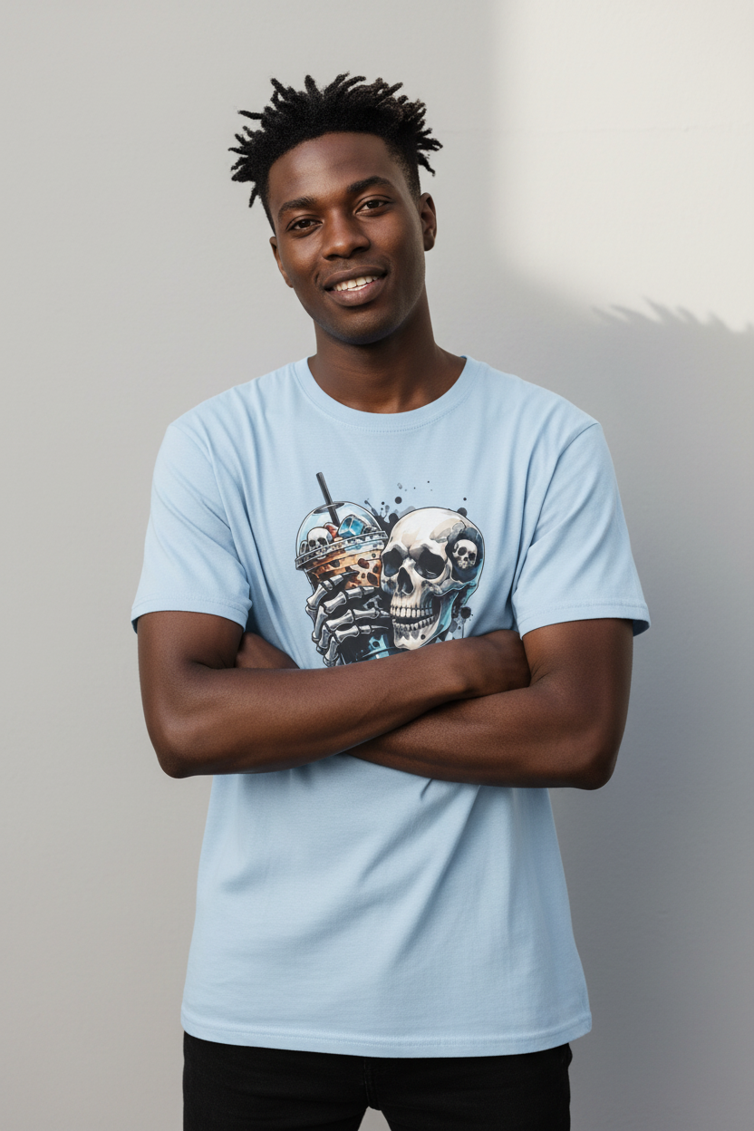 Skull Milkshake T-Shirt — Edgy Gothic Skull Graphic Tee