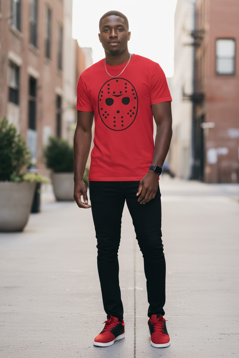 Hockey Mask Graphic T-Shirt — Retro Jason-Inspired Horror Tee