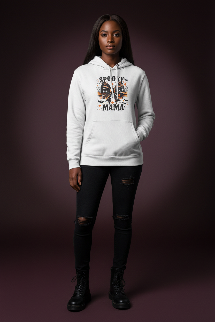 Spooky Mama Halloween Hoodie — Graphic Bow Pullover for Moms