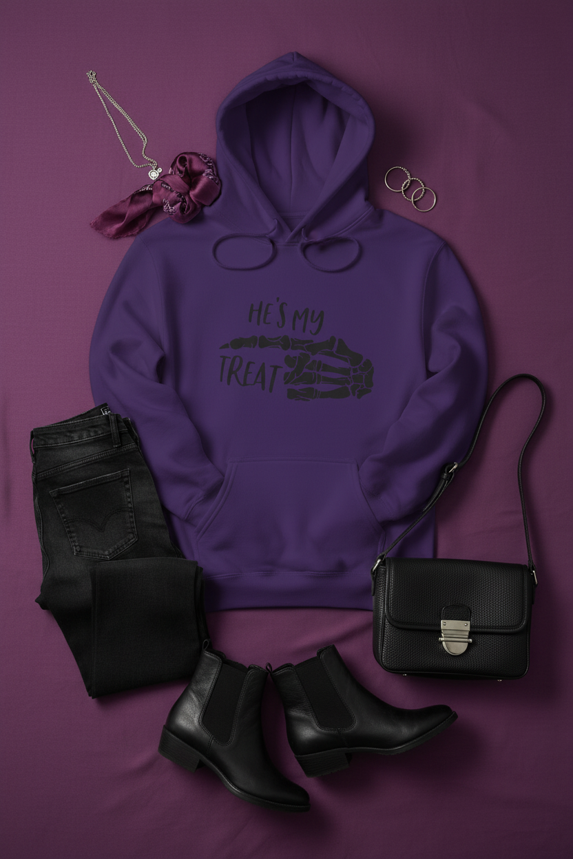 He's My Treat Skeleton Hand Hoodie — Halloween Couple Sweatshirt