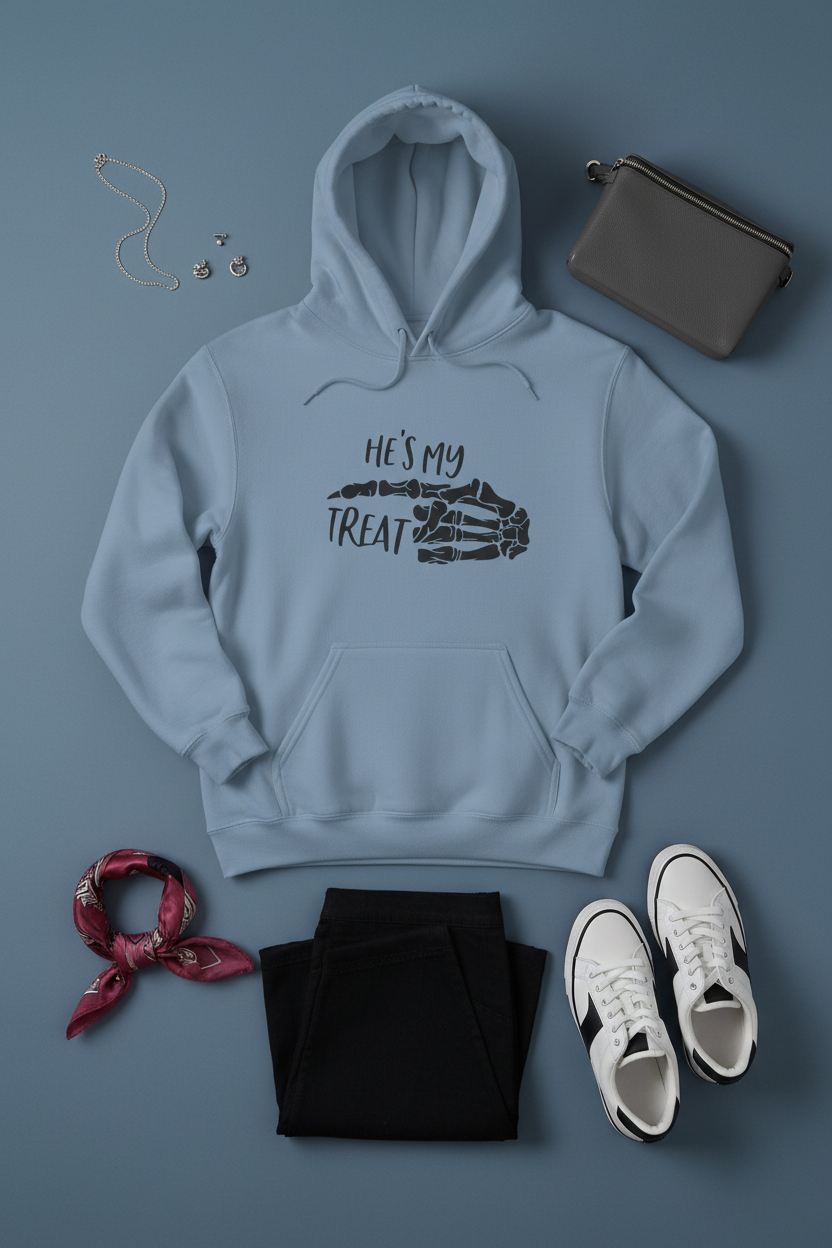 He's My Treat Skeleton Hand Hoodie — Halloween Couple Sweatshirt