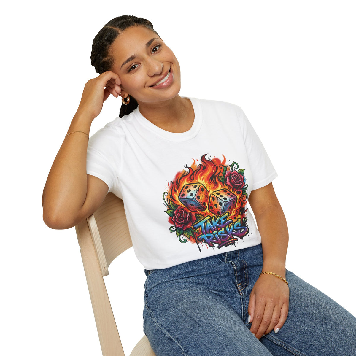 Flaming Dice Tee - Take Risks Graphic T-Shirt