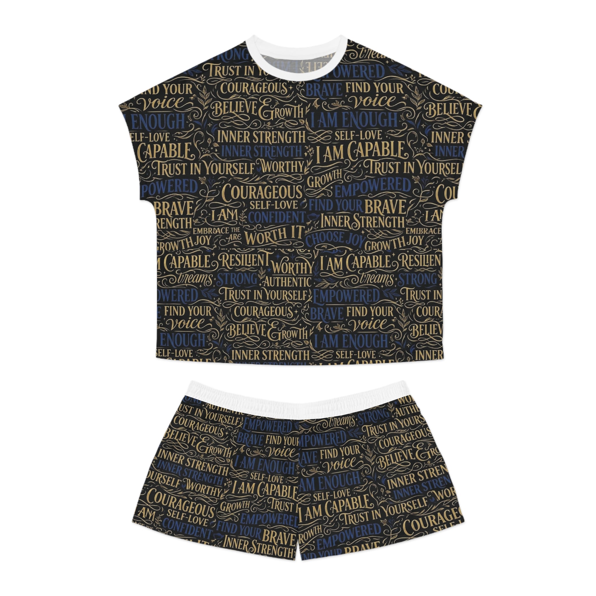 Empowering Words Women’s Short Pajama Set — 'I Am Capable' Inspirational Sleepwear