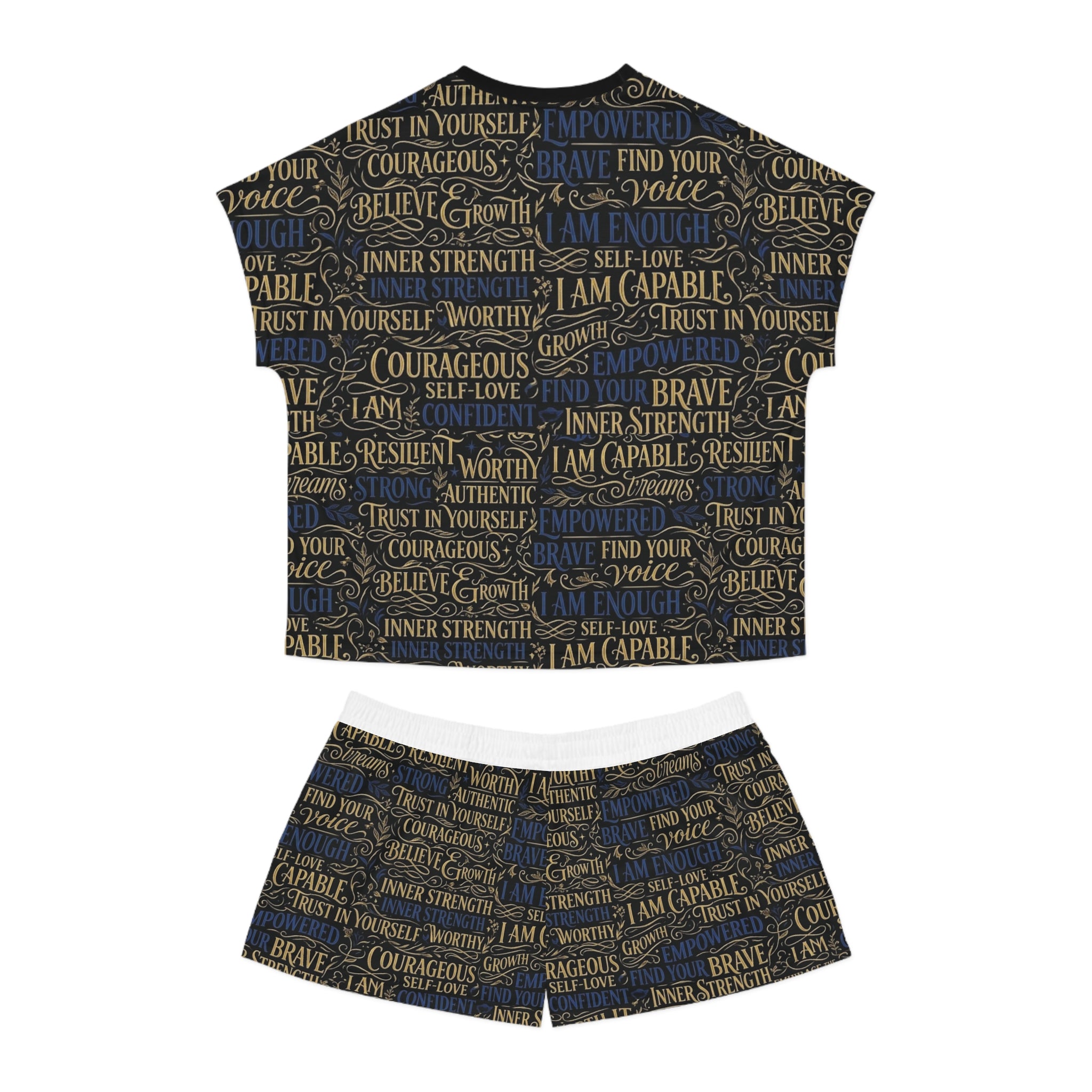 Empowering Words Women’s Short Pajama Set — 'I Am Capable' Inspirational Sleepwear