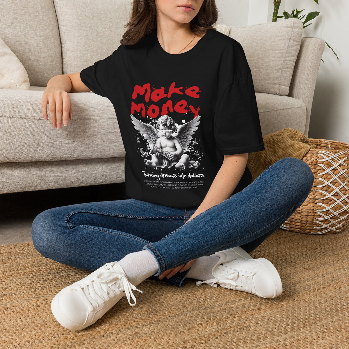Make Money Angel T-Shirt — Graphic Money-Chasing Streetwear Tee