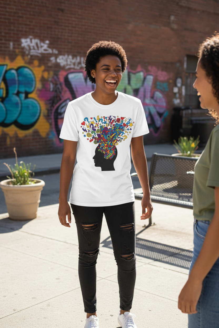 Creative Mind T-Shirt — "It's All In Your Head" Colorful Graffiti Design