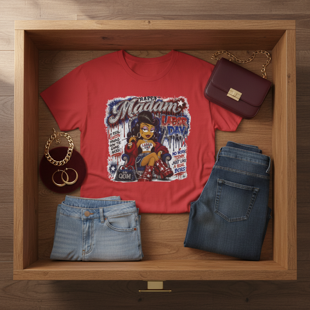 Vintage Pinup Tee — "Madame" Patriotic Rockabilly Graphic T-Shirt