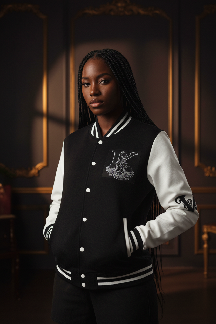 Letterman Jacket — 'Vivid Vibes' Floral Skull Varsity Jacket